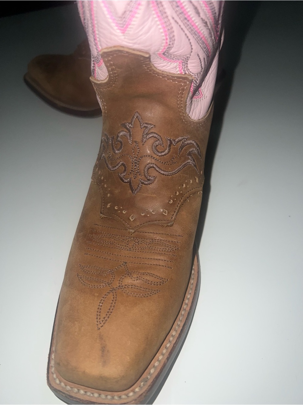 Justin Boots Pink & Brown Leather Western Ankle Booties - Picture 2 of 3